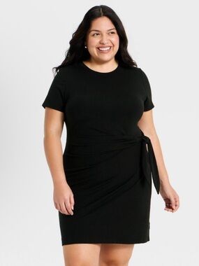 Women's Short Sleeve Tie-Front Knit Mini Dress - A New Day™ Black 1X